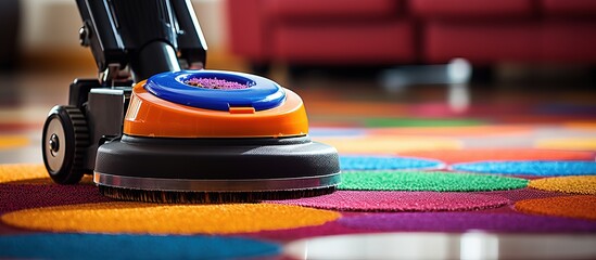 Professional carpet cleaning with a machine for early spring or regular cleaning - obrazy, fototapety, plakaty