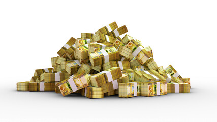 Big pile of bundles of Solomon Islands Dollar notes. 3d rendering of stacks of cash