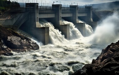 Rushing water on a hydroelectric dam