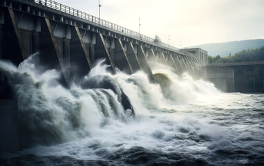 Rushing water on a hydroelectric dam
