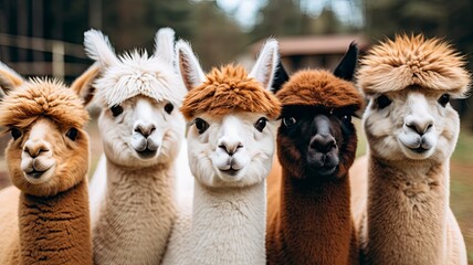 Cute herd of colorful llamas in the andes