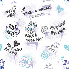Seamless pattern, motivational quote, tshirt, vector, graphic, graffiti, typography, lettering, street wear, conversational, urban style, modern, graphics, fashion, girls, women, sweatshirts, kids