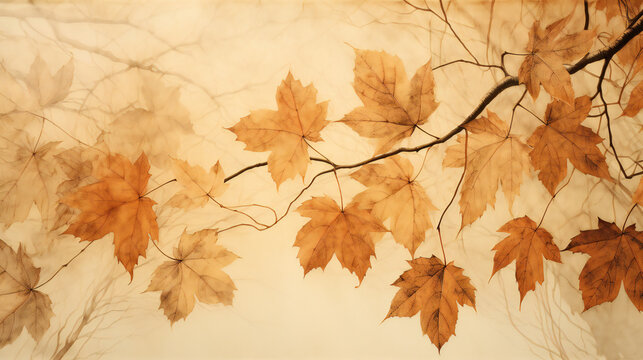 orange autumn leaves background etching