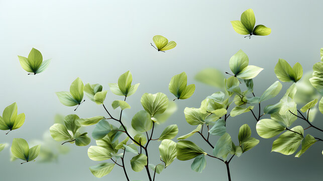 Flying green leaves. Environment and ecology backdrop concept 
