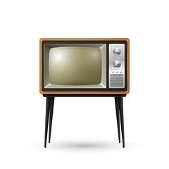 Vector Realistic Retro TV Receiver Isolated on White Background. Home Interior Design Concept. Vintage TV Set in Front View. Television Concept