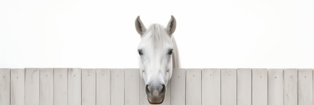 White Painted Wooden Horse Fence, Isolated on a White Background, Frontal View, Enhancing Equestrian Spaces with a Clean and Classic Aesthetic