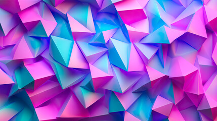 Colorful triangular 3d shape texture background. Periwinkle, pink, and lime color palette 