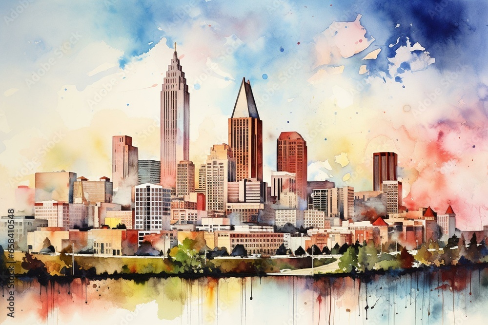 Canvas Prints Atlanta skyline artwork in watercolor. Generative AI