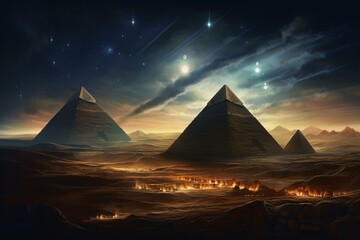 Giza pyramids gleaming, luminous. Generative AI