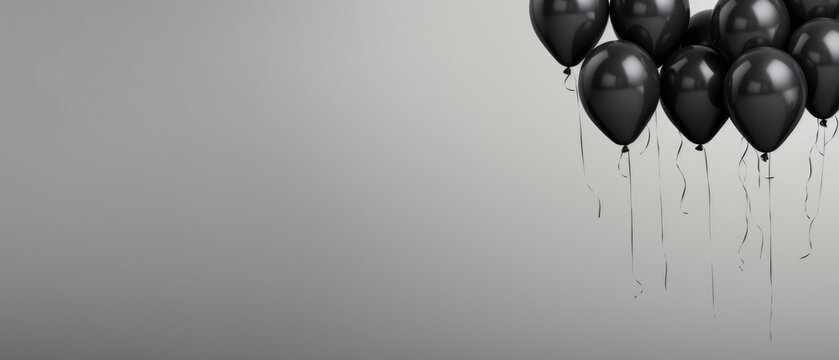 Black balloons with silver ribbon. holiday party or birthday celebration concept, Black Friday.