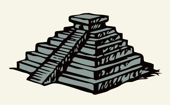 gray pyramid with stairs, ancient architecture clip art preview