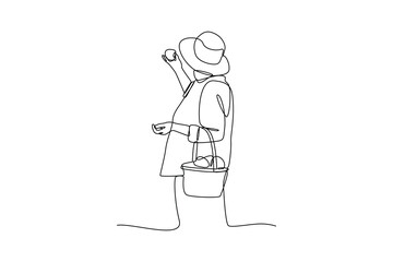 Old woman picking fruit from the garden, agriculture gardener hobby and garden job. Gardening person, gardener flowers. Flat vector illustration.