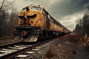 Isolated diesel train. Generative AI - obrazy, fototapety, plakaty