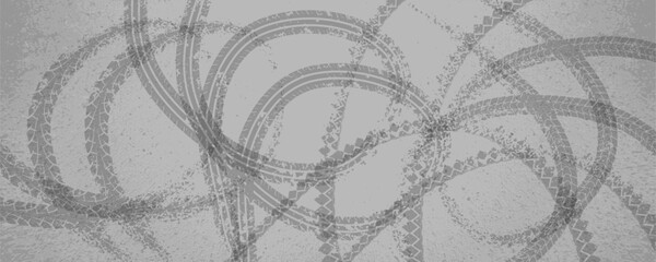 Loop-shaped round tire tracks on a gray road. Grunge abstract vector background © Kusandra