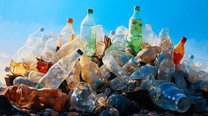 Big pile of empty plastic bottles - obrazy, fototapety, plakaty
