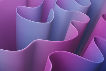 Diagonal abstract geometric wavy folds in gradient pink and blue colors. 3d render