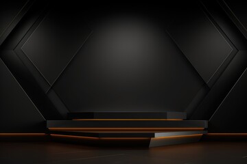 Dark background with podium and geometric rhombus.for the background of a product. - obrazy, fototapety, plakaty