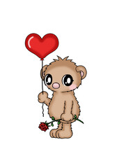 teddy bear with heartballoon and rose
