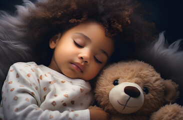 A Small Child Asleep With a Stuffed Animal