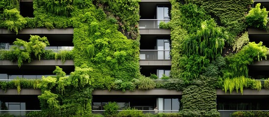 Eco friendly plants on building s green facade - obrazy, fototapety, plakaty