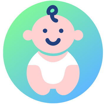 Cute baby face icon with a smile, infant avatar for parenting apps