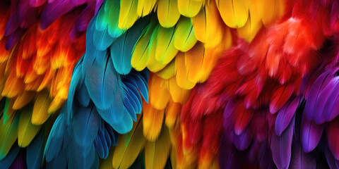 Vibrant rainbow colors of plumage of tropical parrots
