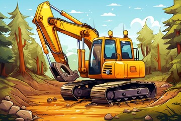 Illustration of a playful cartoon excavator for children. Generative AI