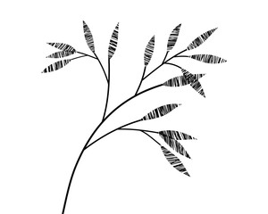 Drawing of a branch with leaves, black silhouette