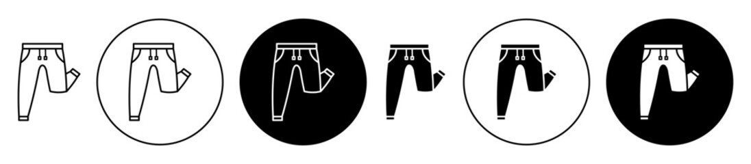 Pants trousers icon set. jogger girl jogging pant vector symbol in black filled and outlined style.