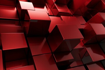 Sleek crimson 3D tile wallpaper with futuristic blocks. Generative AI