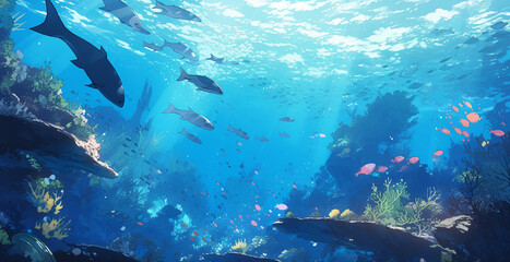 Underwater world of the ocean sea diving snorkeling aquarium coral fish - obrazy, fototapety, plakaty