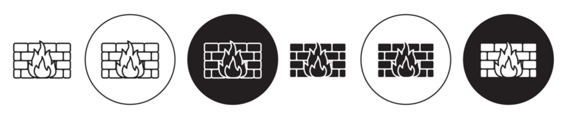 Brick wall and fire icon set. computer firewall vector symbol. - obrazy, fototapety, plakaty