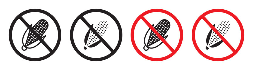 No Corn sign icon set. fructose free syrup vector symbol in black filled and outlined style. - obrazy, fototapety, plakaty