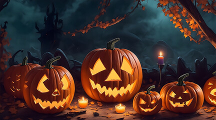 Obraz premium halloween background with pumpkins