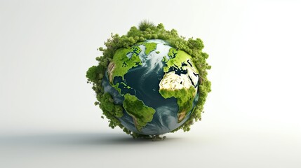 Detailed 3D Earth Render. Green Concept on a Clean White Canvas
