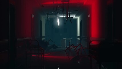 Eerie progression in a dark mental facility corridor, disturbed scene, flickering lights, and Halloween tension. Vertigo effect