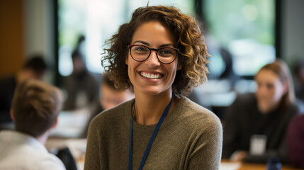 a female human resources director conducts a team-building workshop, team dynamics visuals and collaboration exercises visible, her expertise in fostering a positive work culture