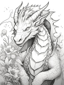 Dragon drawing, coloring page. A symbol of the Chinese New Year and fantasy stories