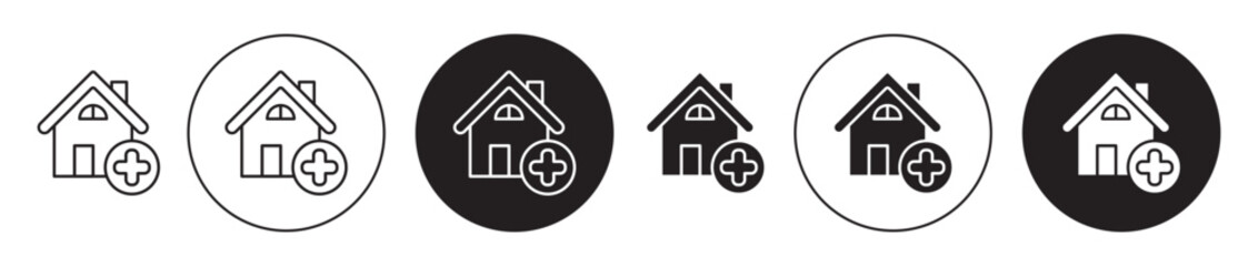 Caregiver nursing home icon set. elderly bed vector symbol. elder patient hospic sign in black filled and outlined style.