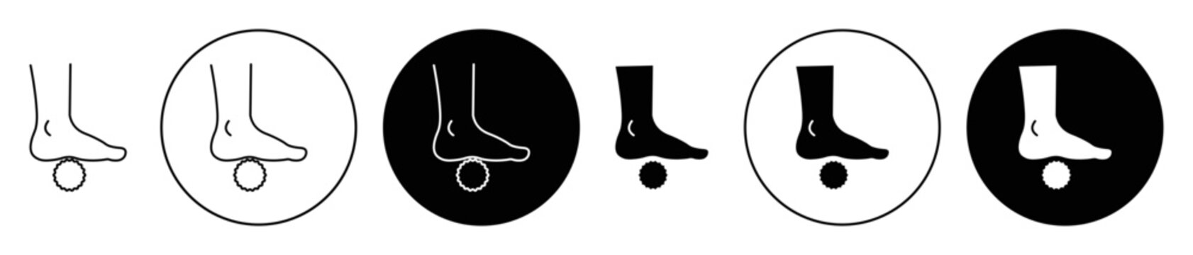 Foot massage orthopedic ball vector icon set in black filled and outlined style.