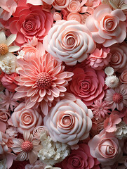 Obraz na płótnie Canvas Wedding flower backdrop background, colorful background, fresh rose, bunch of flowe photo - realistic, ultra sharp, simplicity, ultra detailed focus, higher coherence, minimalism, high saturation