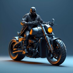 Obraz na płótnie Canvas Male 3D character wearing a black jacket and helmet riding a motorbike
