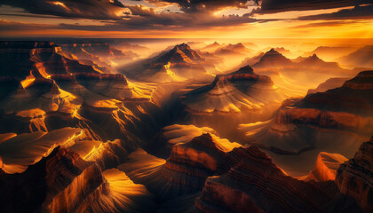 Awe-inspiring panoramic view of the Grand Canyon during sunset