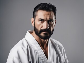 Fototapeta premium Portrait of a karate master, isolated white color background