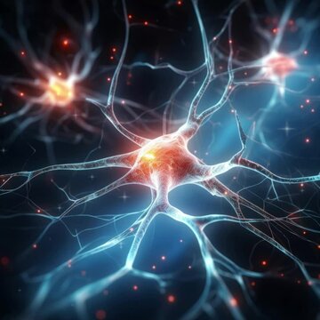 Network of neuronal cells and synapses in the brain. Background for social media posting.