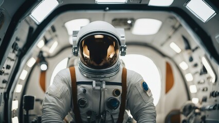 portrait of astronaut man inside the space shuttle