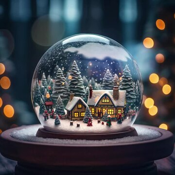 Merry Christmas snow globe. Christmas new year time. Background for social media posting.