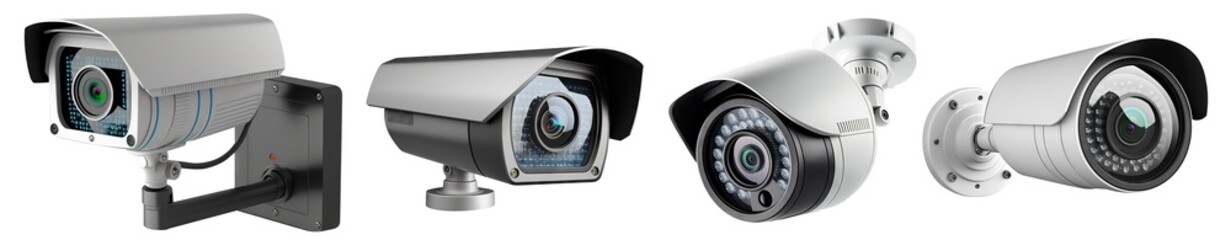 Set of CCTV security cameras cut out - obrazy, fototapety, plakaty