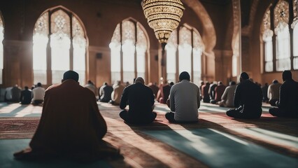 Muslims worshiping in the mosque - obrazy, fototapety, plakaty