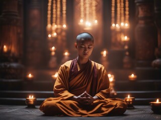 Obraz premium Buddhist person, meditating, traditional clothes
